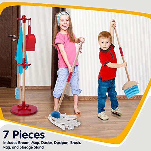 Kids Cleaning Set 4 Piece - Toy Cleaning Set Includes Broom, Mop, Brush,  Dust Pan, - Toy Kitchen Toddler Cleaning Set is A Great Toy Gift for Boys &  Girls - Original 