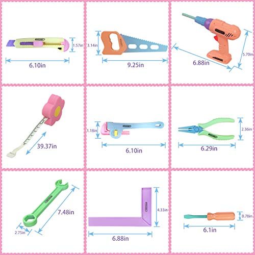 Gifts2U Toy Tool Set for Girls Pretend Play Toy with Play Drill Tool Box,  Vest Costume and Toy Tape Measure, Pink Toy Tool Set Learning Tool Kit for