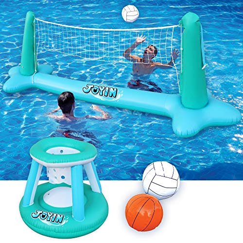 Joyin Inflatable Pool Float Set Volleyball Net & Basketball Hoops