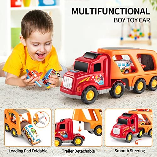 TEMI Construction Truck Toys for 3 4 5 6 Year Old Boys, 5-In-1 Friction  Power To