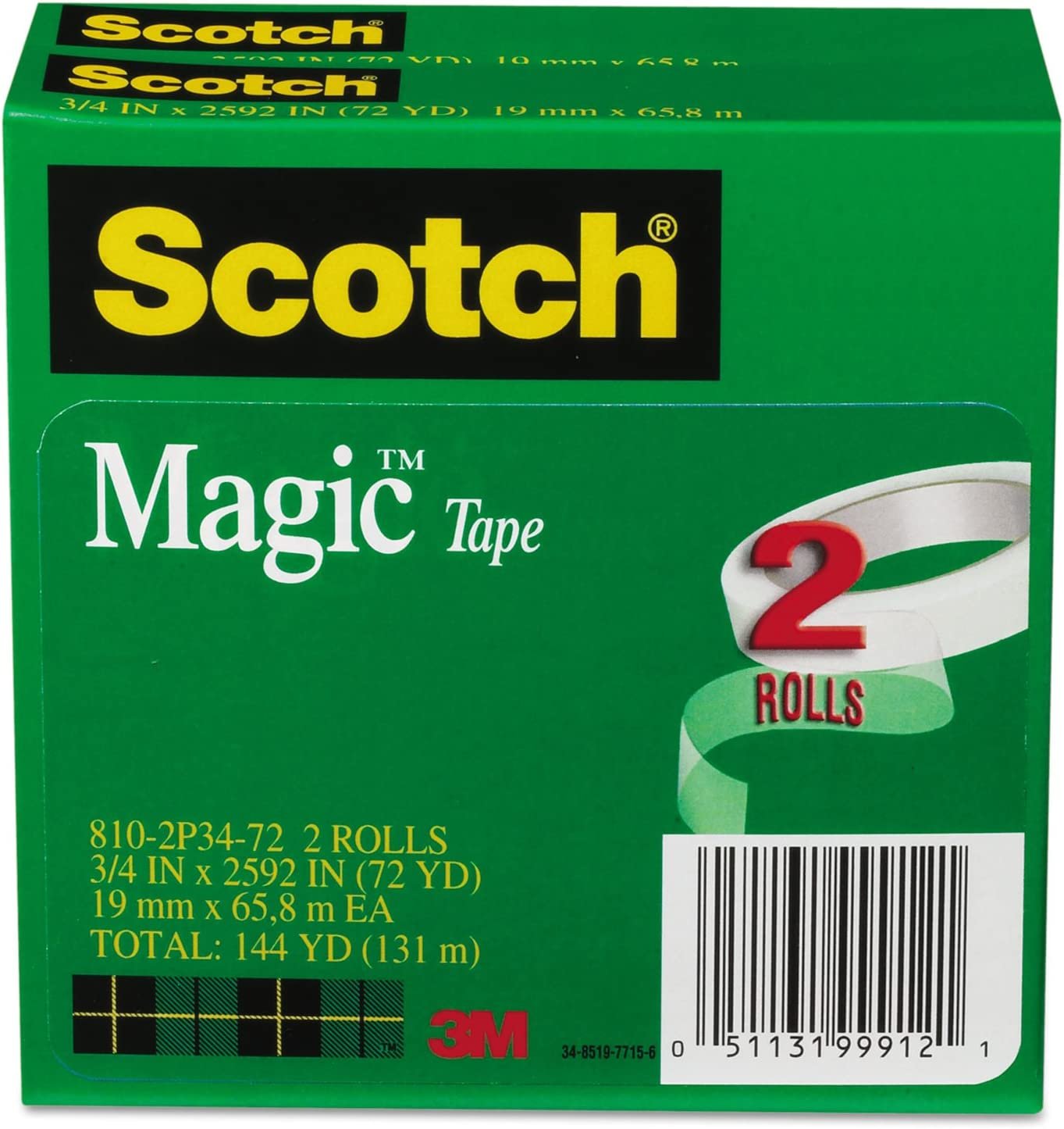 Scotch Magic Tape, Invisible, 1 Tape Roll