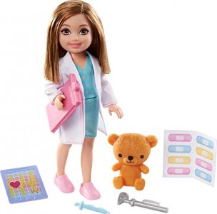 Barbie Chelsea Can Be Playset with Brunette Chelsea Doctor Doll (6-in) Band-aid Stickers, 2 Medical Tools, Teddy Bear, Ages 3 Years Old & Up