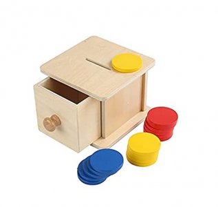 Adena Montessori Infant Coin Box Montessori Toys for 1 Year Old Babies 1.5 - 2 Years Toddlers (Typical - Drawer Comes Out)