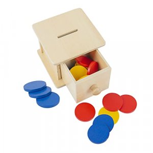 Adena Montessori Infant Coin Box Montessori Toys for 1 Year Old Babies 1.5 - 2 Years Toddlers (Typical - Drawer Comes Out)