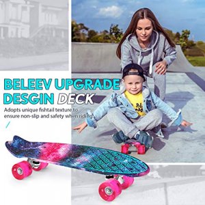 Beleev Skateboards for Kids, Cruiser Skateboard for Beginners Girls Boys Teens, 22 Inch Mini Skateboards Classic Complete Skate Board Colorful Wheels