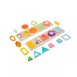 Adena Montessori Colorful Multiple Shape Puzzles Toys for 1 2 3 Years Old Toddler Shapes Geometric Jumbo Wooden Puzzle Color Sorter (10 Pieces)