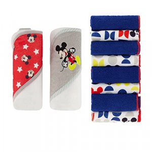 Disney Hooded Baby Towel and Baby Washcloths | Nursery Character Baby Towels and Washcloths | 2 Baby Bath Towels and 8 Washcloths Baby Girls or Boys