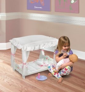 Badger Basket White Rose Doll Canopy Bed (fits American Girl Dolls)