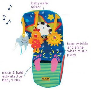 Taf Toys Toe Time Infant Car Seat Toy | Kick and Play Activity Center with Music, Lights, Mirror, and Jingling Toys | Fun Travel Baby Toy for Rear Ca