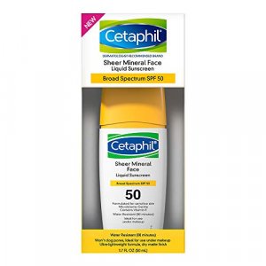 Cetaphil Sheer 100% Mineral Liquid Sunscreen for Face With Zinc Oxide Broad Spectrum SPF 50 Formulated for Sensitive Skin -Doctor Recommended Sensiti
