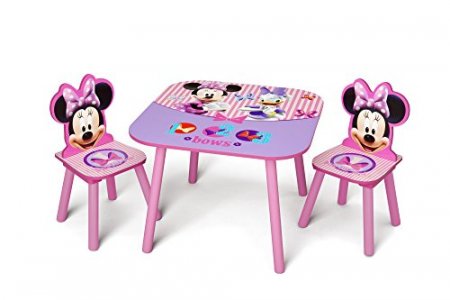 Delta Children Kids Table and Chair Set (2 Chairs Included) - Ideal for Arts & Crafts, Snack Time, Homeschooling, Homework & More, Disney Minnie Mous