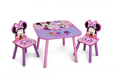 Delta Children Kids Table and Chair Set (2 Chairs Included) - Ideal for Arts & Crafts, Snack Time, Homeschooling, Homework & More, Disney Minnie Mous