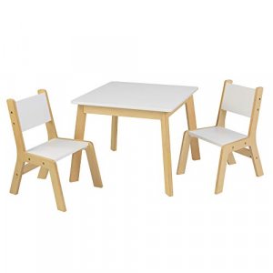 KidKraft Wooden Modern Table & 2 Chair Set, Children's Furniture, White & Natural, Gift for Ages 3-8