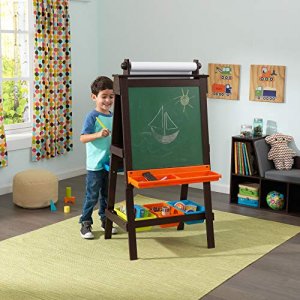 KidKraft Wooden Storage Easel with Dry Erase and Chalkboard Surfaces, Children's Art Furniture - Espresso, Gift for Ages 3+ 25.2 x 23.2 x 47.6