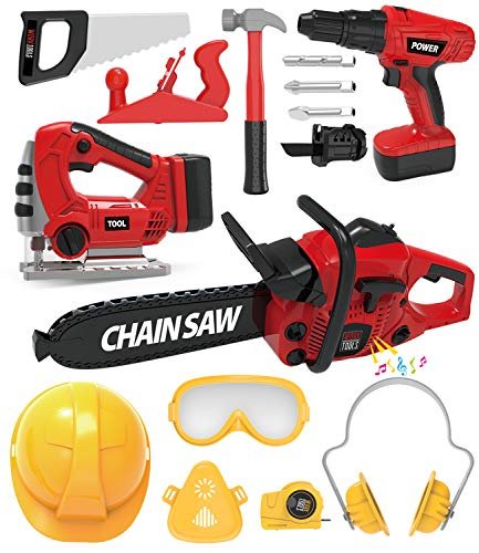 Kids Tool Set with Electric Toy Drill Chainsaw Jigsaw Toy Tools