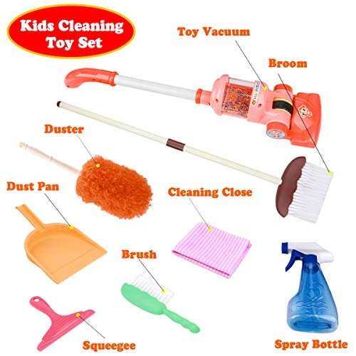 9pcs Toddler Broom and Cleaning Set with Toy Vacuum Cleaner, Children House  Cleaning Toys, Christmas Birthday Gift for Girls Boys Color Random 