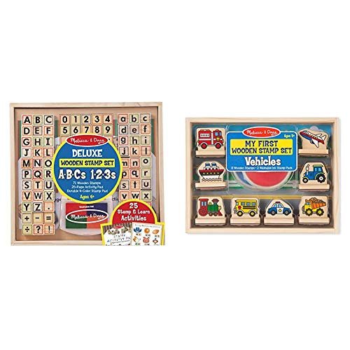 Melissa & Doug Deluxe Wooden Stamp Set - ABCs 123s 