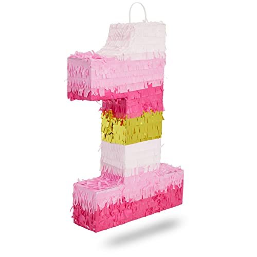 Champagne Bottle Party Pinata with Gold Foil (Pink, White, 16.5 x