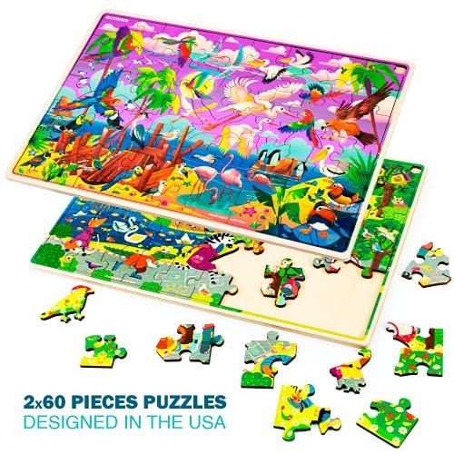 Wooden Jigsaw Puzzles Set for Kids Age 3-5 Year Old 33 Piece Animals