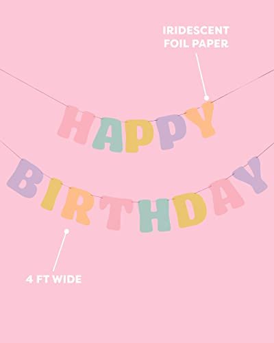 xo, Fetti Pastel Happy Birthday Banner - 1 Piece | Rainbow Bday Party Decorations, Cute Birthday Decor, Sweet 16, 21st