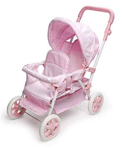 Badger Basket Gingham Double Front-To-Back Doll Stroller, Pink