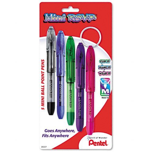 Pentel R.S.V.P. Ball Point Pen, Fine, Assorted Ink - 5 pens