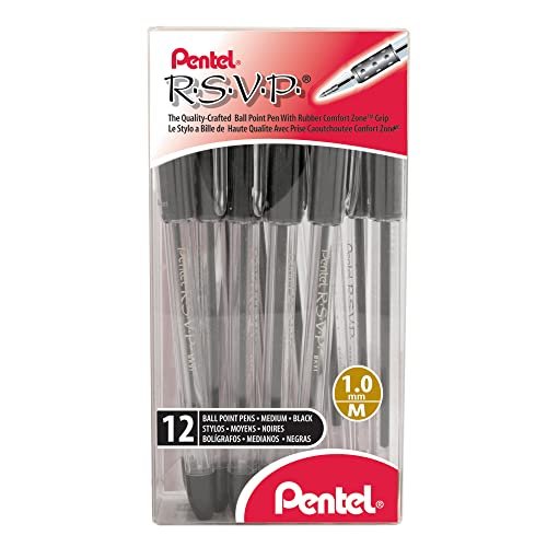 Pentel R.S.V.P. Ball Point Pens, Medium (1.0 mm), Black - 12 pens