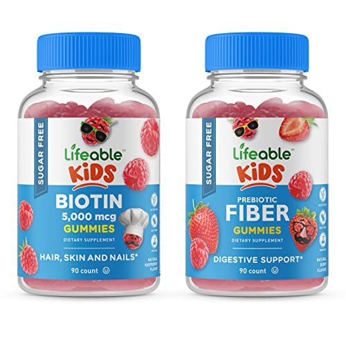 Lifeable Sugar Free Biotin Kids + Preciotic Fiber Kids, Gummies Bundle ...