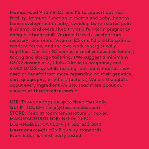 Needed ExpertlyFormulated Prenatal Vitamin D3/K2 For Fertility, Pregnancy Breastfeeding, And