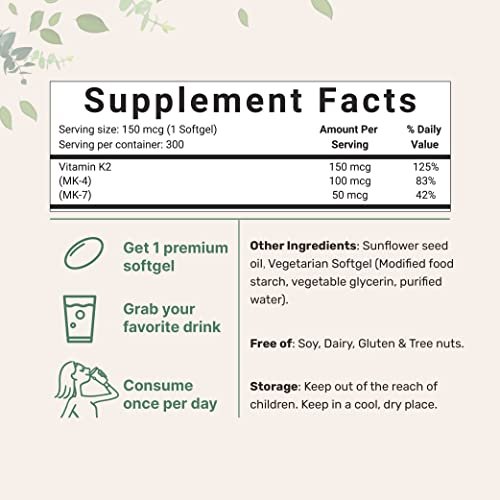 Micro Ingredients Full Spectrum Vitamin K2 Mk4 + Mk7 Supplement, 150