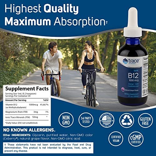 Trace Minerals Liquid Ionic B12 1,000 Mcg Supplement, 2 Ounce