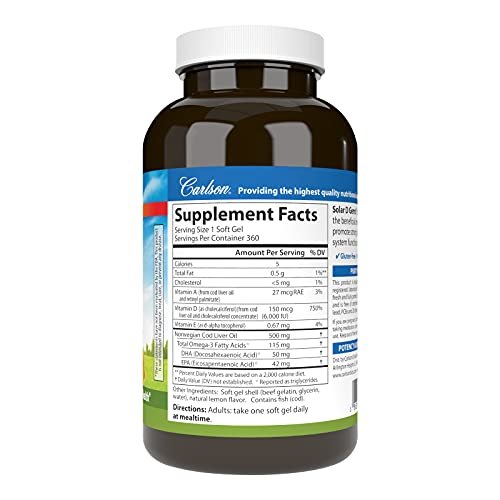 Carlson Solar D Gems 6000 Iu (150 Mcg) Vitamin D3, 115 Mg Omega3 Epa
