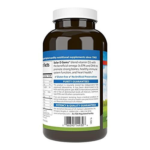 Carlson Solar D Gems 6000 Iu (150 Mcg) Vitamin D3, 115 Mg Omega3 Epa