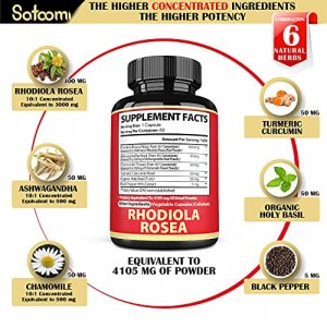 Pure Rhodiola Rosea Capsules - Blend 6 High Concentrated Herbs Equivalent 4105 Mg - Support Stress, Energy & Endurance - 60 Vegan Capsules 2-Month Su