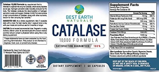 Catalase 10,000 Formula Enzyme Supplement - Catalase Enzyme With Biotin, Saw Palmetto, 10,000 Units Of Catalase & More!