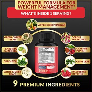 Fat Burner For Women, 9-In-1 Powerful Blend Of Apple Cider Vinegar, Green Tea, Garcinia Cambogia, Green Coffee Bean, White Kidney Bean, Coleus Forsko