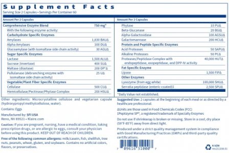 Klaire Labs Vital-Zymes Complete Digestive Enzymes - Helps Aid Digestion And Breakdown Proteins, Peptides, Carbs, Sugars, Fats & Fibers - 20 Active E