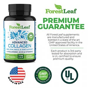 Forest Leaf - Collagen Pills With Hyaluronic Acid & Vitamin C - Reduce Wrinkles, Tighten Skin, Boost Hair, Skin, Nails & Joint Health - Hydrolyzed Co