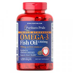 Puritans Pride Triple Strength Omega-3 Fish Oil 1360 Mg (950 Mg Active Omega-3), 120 Count (Packaging May Vary)
