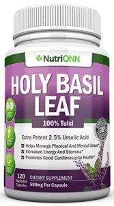 Holy Basil Leaf Extract - 500Mg - 2.5% Ursolic Acid - 120 Vegan Capsules - Premium Tulsi Leaf Powder Supplement - Powerful Adaptogen - Supports Sleep