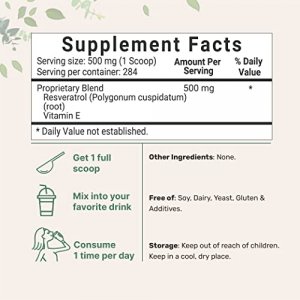 Pure Trans-Resveratrol Powder With Natural Vitamin E, 5 Ounce, 2 In 1 Formula, Micronized Powder For Better Absorption, Premium Resveratrol Supplemen