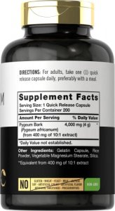 Pygeum Africanum Bark | 200 Capsules | High Potency Extract | Non-Gmo, Gluten Free Supplement | By Carlyle