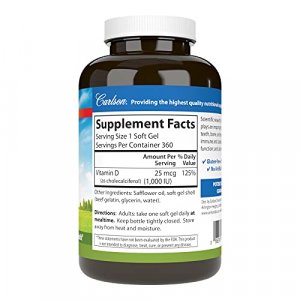 Carlson - Vitamin D3, 1000 Iu (25 Mcg), Immune Support, Bone Health, Muscle Health, Cholecalciferol, Vitamin D Supplements, Vitamin D3 Soft Gels, 360