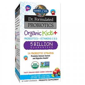 Garden Of Life Dr. Formulated Probiotics For Kids, Organic Kids+ - Berry Cherry, 5 Billion Cfu Chewable Probiotic Plus Vitamin C And D, Dairy Free Im