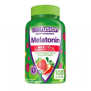 Vitafusion Max Strength Melatonin Gummy Supplements, Strawberry Flavored Sleep Supplements For Adults, 100 Count