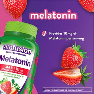 Vitafusion Max Strength Melatonin Gummy Supplements, Strawberry Flavored Sleep Supplements For Adults, 100 Count