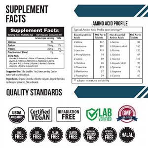 Plant Aminos Organic Essential Amino Acids (Eaas) & Bcaa - 100% Plant-Based Raw, Vegan - All 9 Essential Amino Acids With 18 Total Amino Acids (360 T
