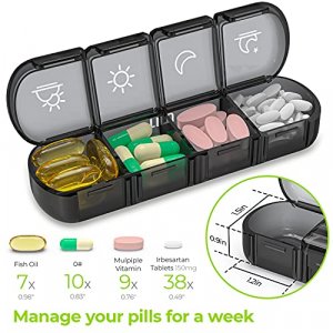 Auvon Weekly Pill Organizer 4 Times A Day With 7 Daily Large Pill Box Cases To Hold Fish Oils, Vitamins, Supplements, Medication