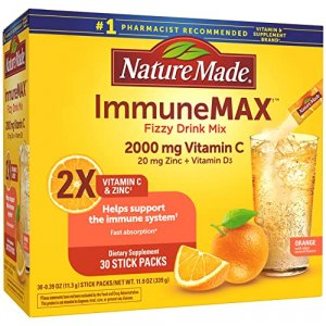 Nature Made Immunemax Fizzy Drink Mix, With Vitamin C, Vitamin D, And Zinc Supplement For Immune Support, Fast Absorption, 30 Stick Packs, 0.4 Ounce