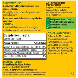 Nature Made Calcium, Magnesium Oxide, Zinc With Vitamin D3 Helps Support Bone Strength, Tablets, 300 Count